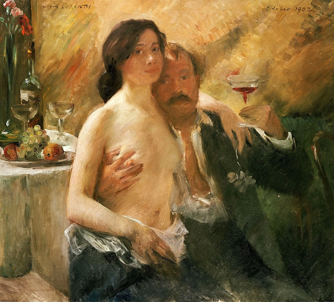 Autoritratto con la moglie e un bicchiere di champagne (1902)